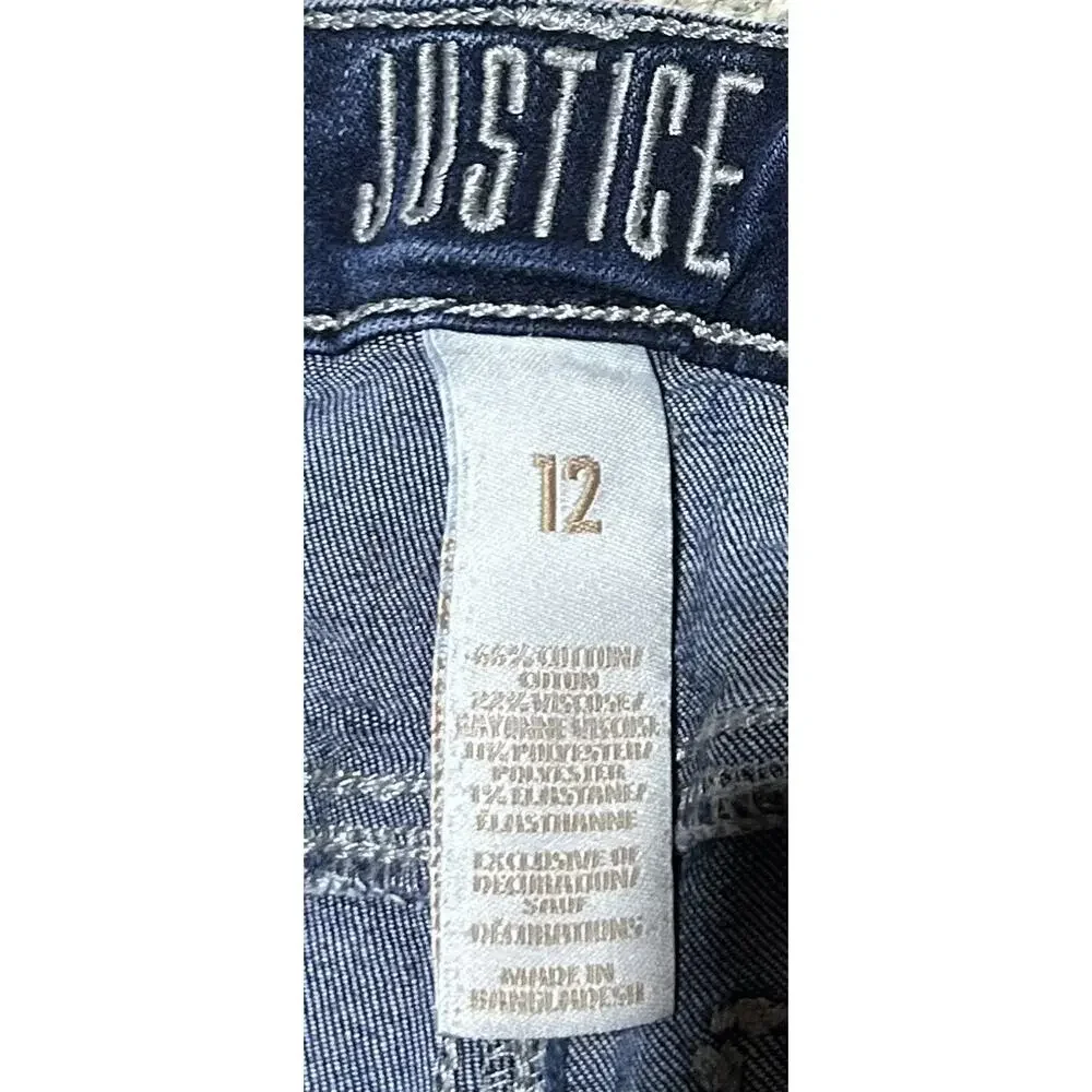 Justice Girls Denim Dark Blue Jean Shorts Size 12 Rolled Cuff Faded